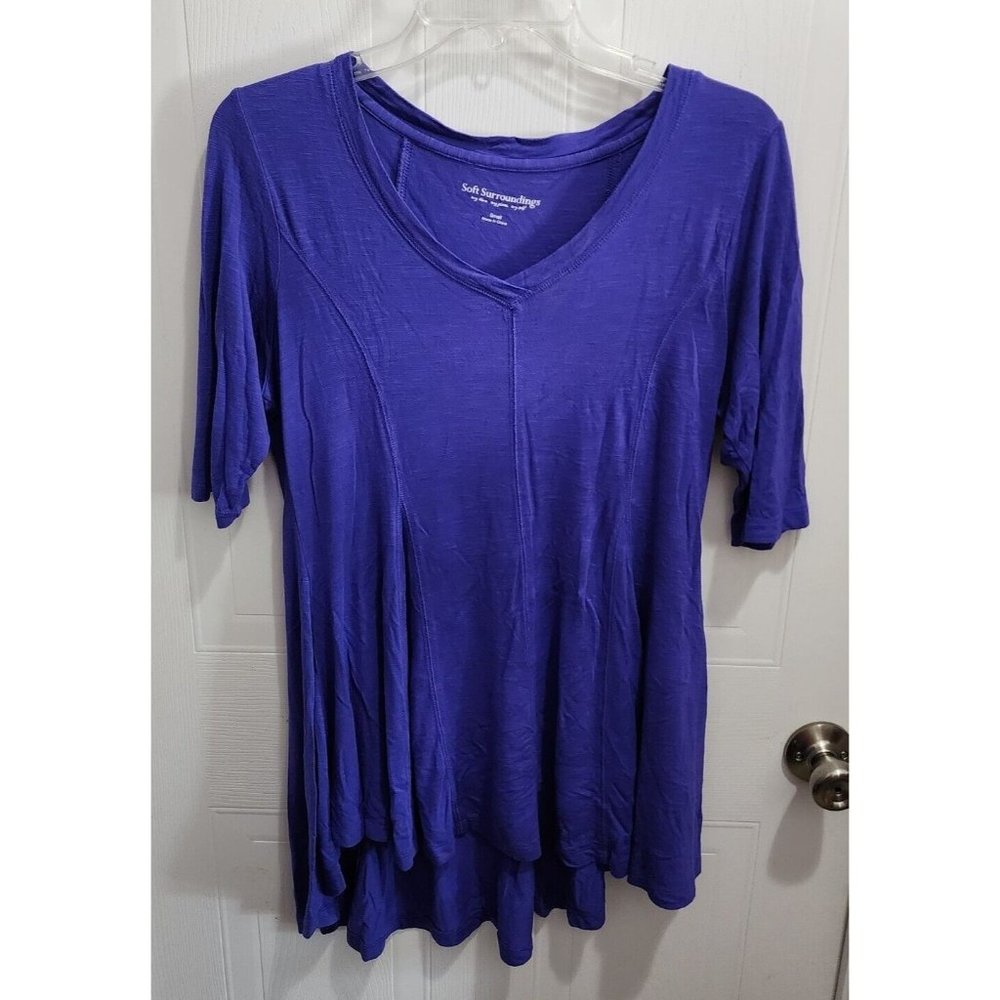 Soft Surroundings Women's Short Sleeve A-line Tunic Top Stretch Blue Size Small